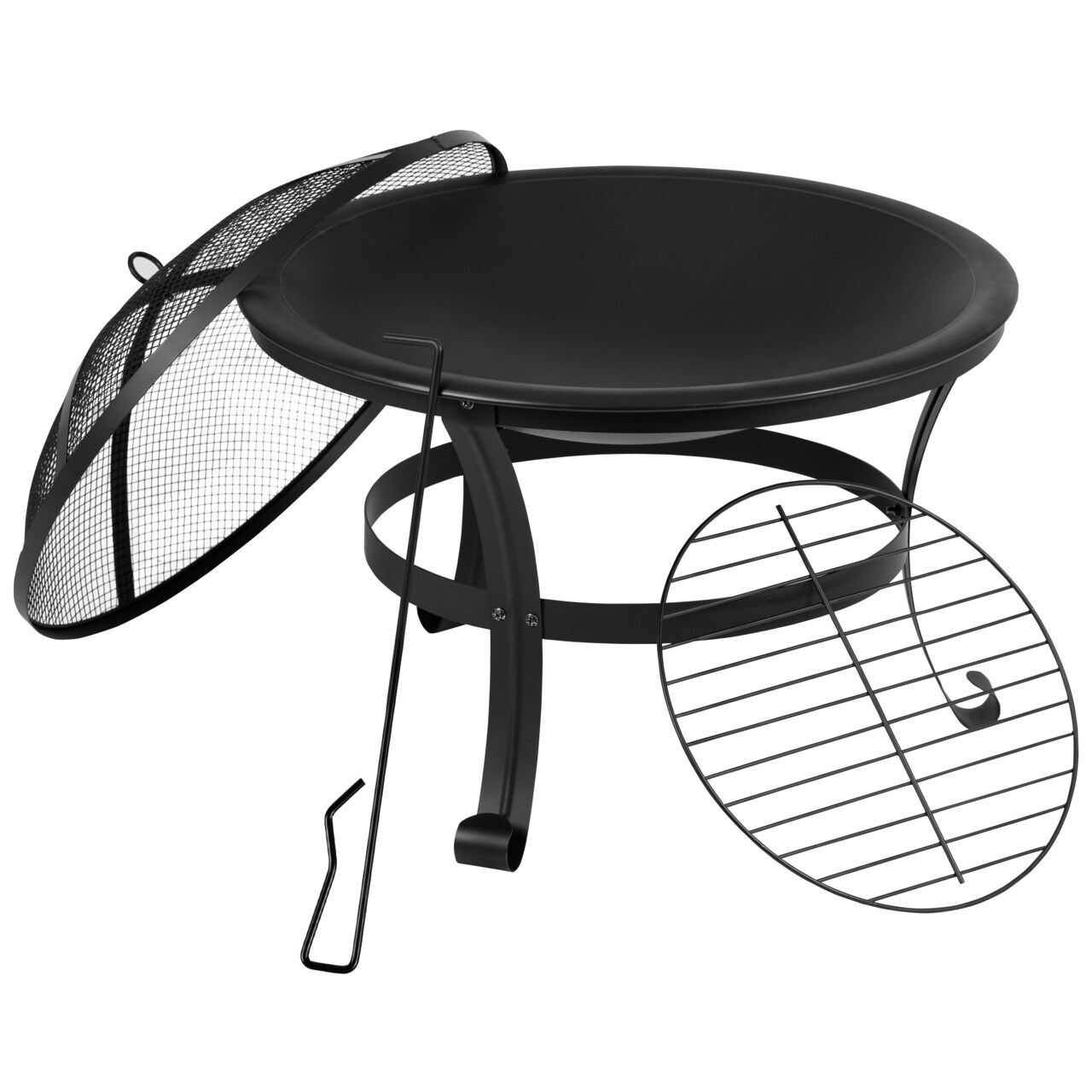 Merrick Lane Bunyan Fire Pit Outdoor Wood Burning Round Iron 22" Fire Pit For Patio, Backyard, Camping, Picnics With Spark Screen And Poker